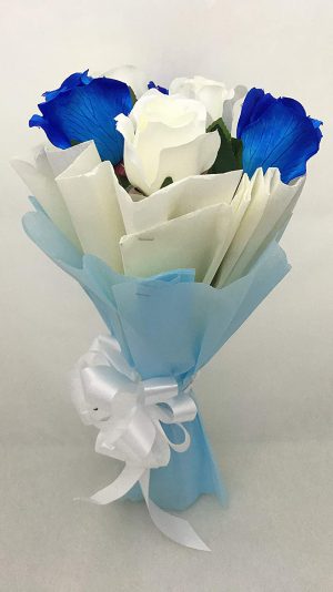 artificial blue and white roses
