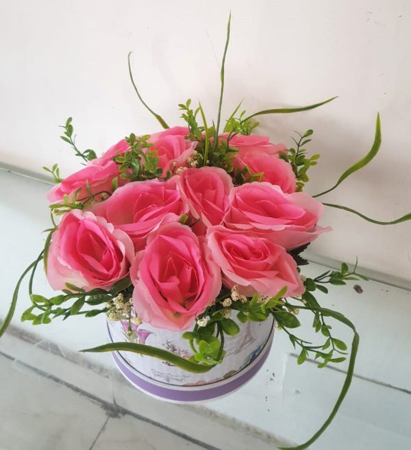 pink artificial roses box