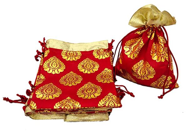 Golden Print Drawstring Bags Pouches Potli for Gift Wedding