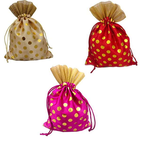 Golden Polka Dot Drawstring Bags Pouches Potli